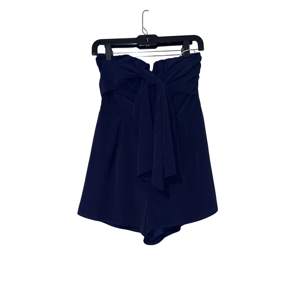 Lulus Strapless Tie Front Romper Womens Size M Navy Blue Woven